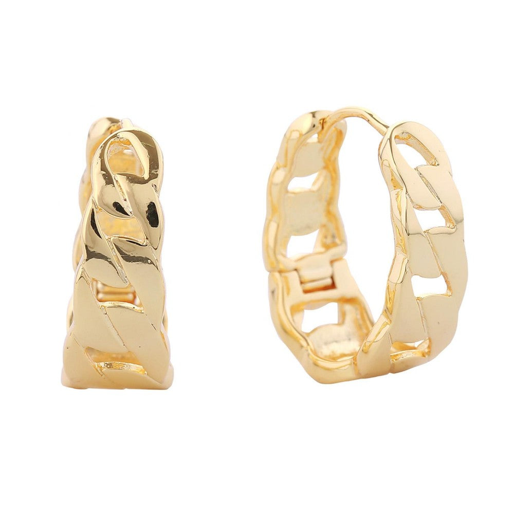 Gold Dipped Chain Link Hinge Oval Hoop Earrings, 0.5" in diameter, with a hypoallergenic brass base.
