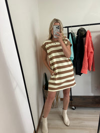 Brown Striped Pocket Dress