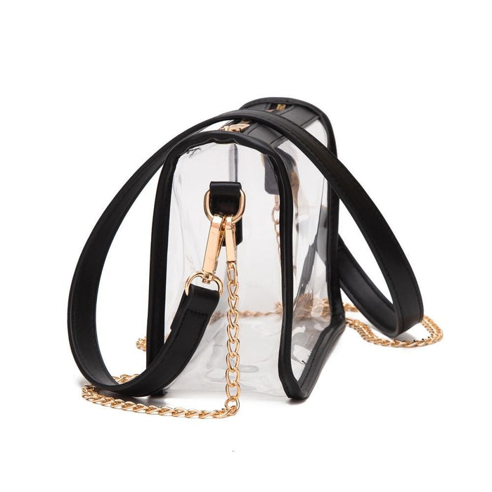 Clear Crossbody Bag With Black Vegan Leather Trim and Two Removable Straps
