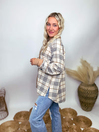 Aemi + Co Neutral Plaid Button Up Cardigan Jacket