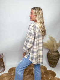 Aemi + Co Neutral Plaid Button Up Cardigan Jacket