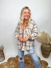 Aemi + Co Neutral Plaid Button Up Cardigan Jacket