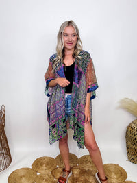 Boho Cobalt Burnout Velvet Kimono