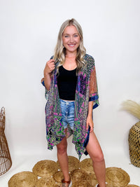 Boho Cobalt Burnout Velvet Kimono