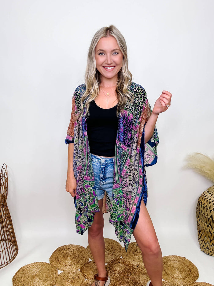 Boho Cobalt Burnout Velvet Kimono