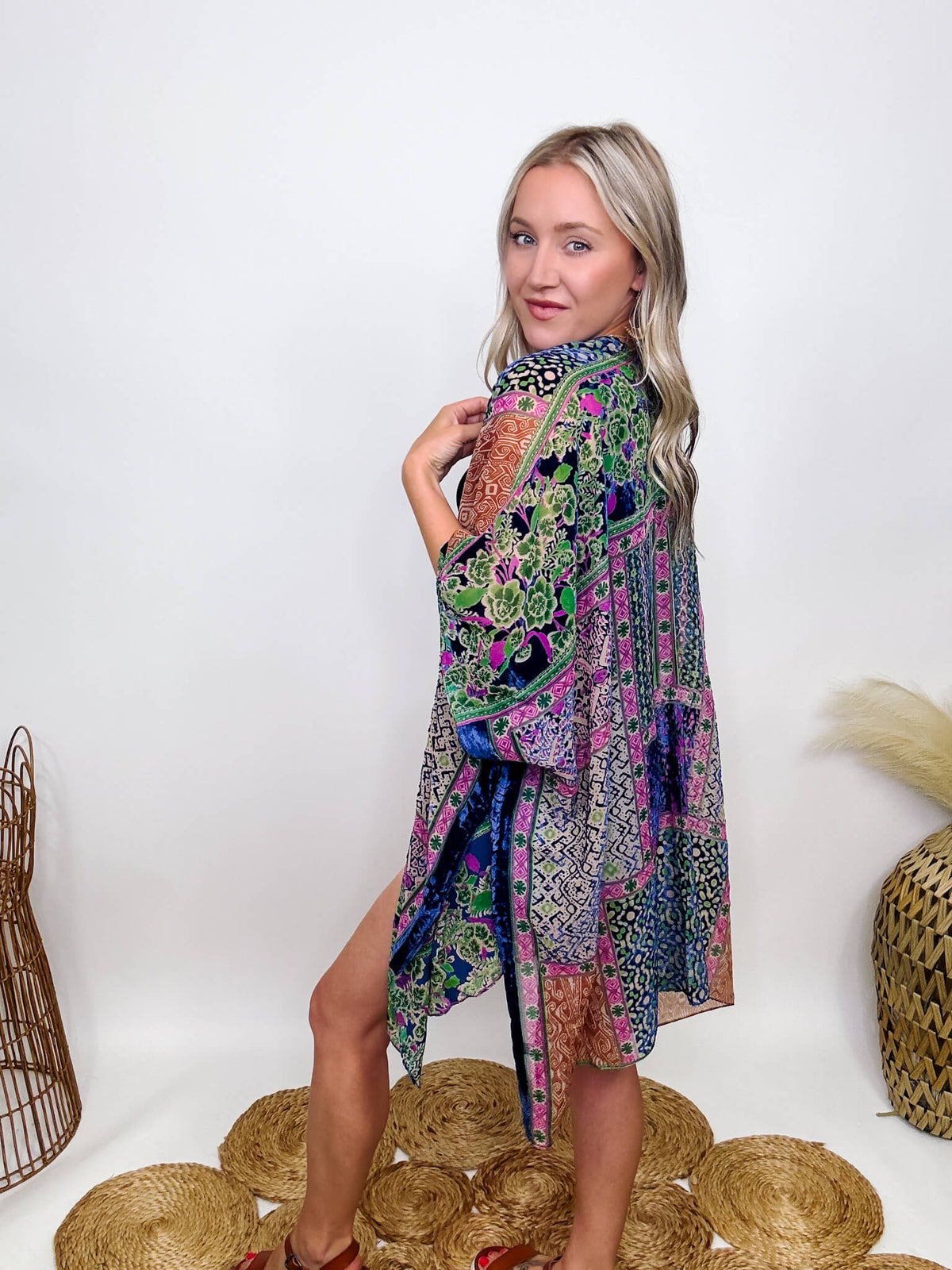 Boho Cobalt Burnout Velvet Kimono