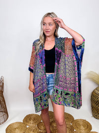 Boho Cobalt Burnout Velvet Kimono