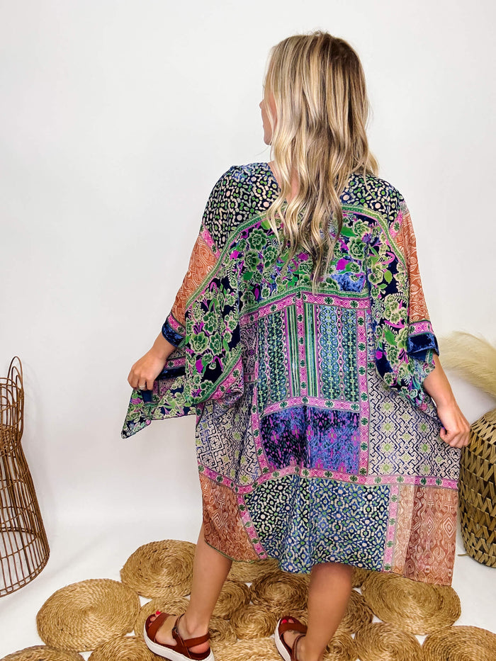 Boho Cobalt Burnout Velvet Kimono