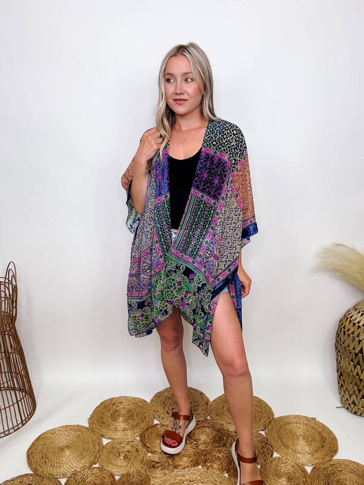 Boho Cobalt Burnout Velvet Kimono