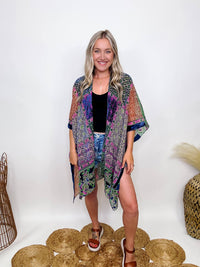 Boho Cobalt Burnout Velvet Kimono