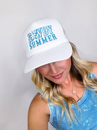 Howdy Summer White and Turquoise Mesh Trucker Hat