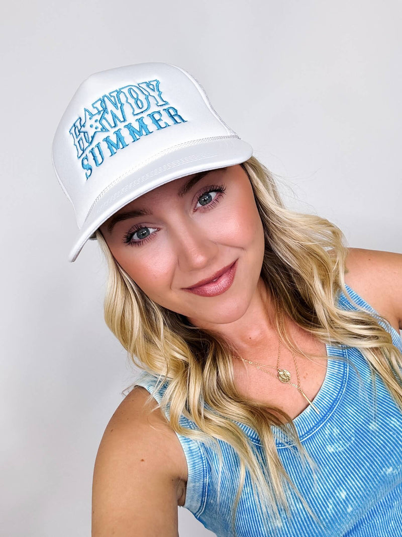 Howdy Summer White and Turquoise Mesh Trucker Hat