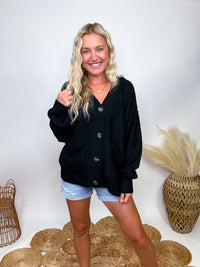 Hyfve Black Oversized Button Up Cardigan with Pockets