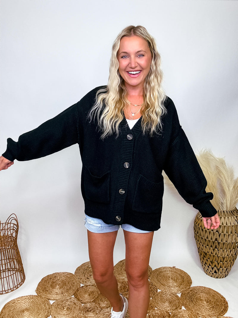 Hyfve Black Oversized Button Up Cardigan with Pockets