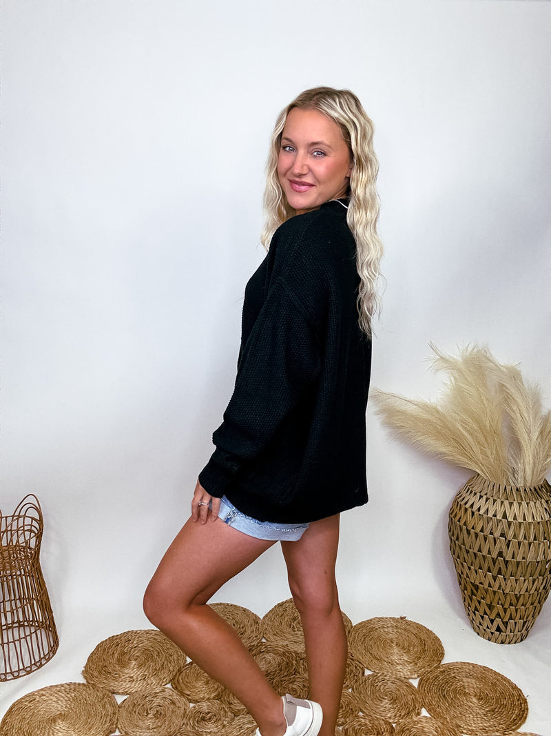 Hyfve Black Oversized Button Up Cardigan with Pockets