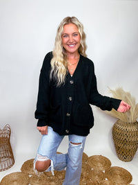 Hyfve Black Oversized Button Up Cardigan with Pockets