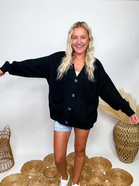 Hyfve Black Oversized Button Up Cardigan with Pockets