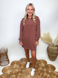 Hyfve Oversized Sweatshirt Dress with Pockets in Washed Chestnut Styled with Alta Sneakers