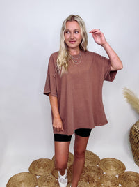 Hyfve Washed Chestnut  Short Sleeve T-Shirt Crew Neck Loose Oversized Fit 100% Cotton