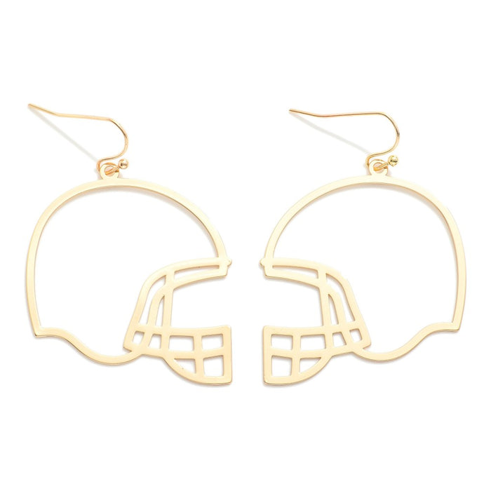 Gold Metal Football Helmet Outline Drop Earrings