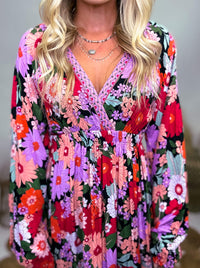 In Loom Fall Long Sleeve Boho Floral Print Maxi Dress with Slit styled with White Booties 