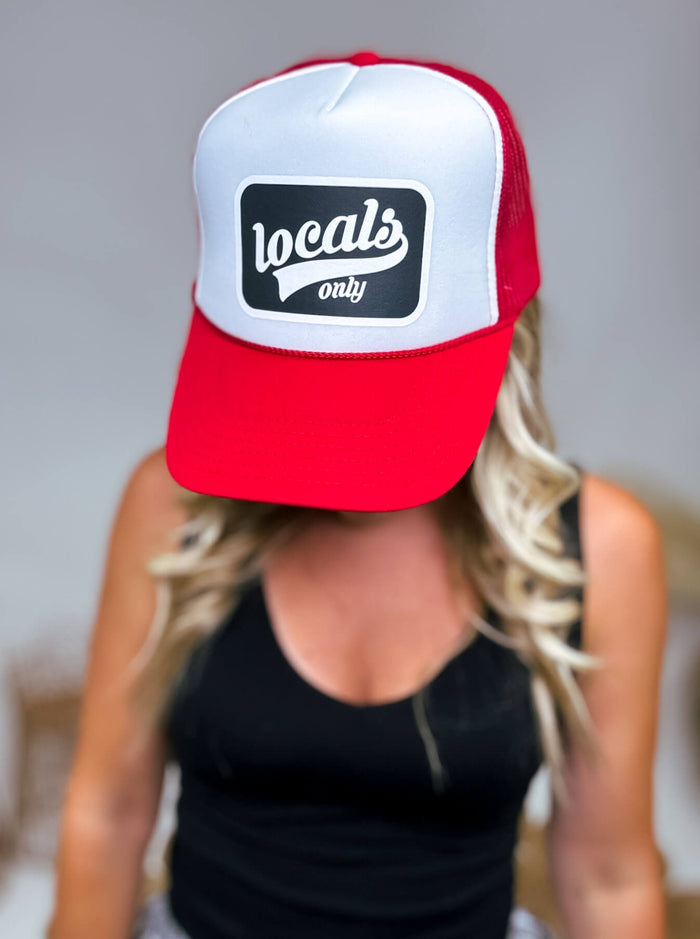 Local Only Red and White Mesh Trucker Hat
