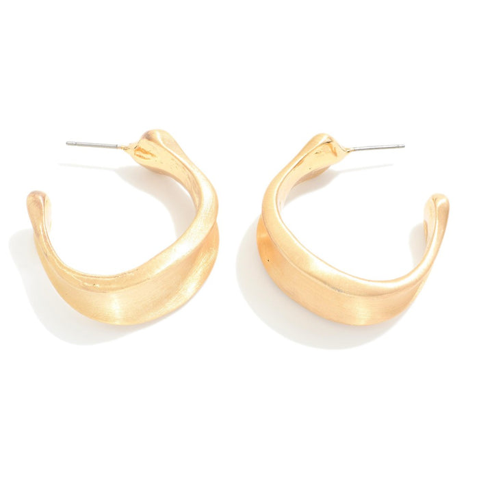 Metal Tapered Curl Hoop Earrings  - Approximately 1.25" D