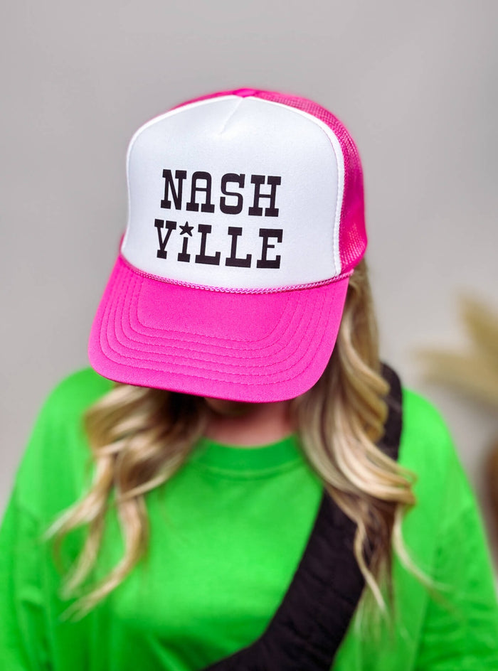 Nashville Mesh Trucker Hat in Hot Pink and White