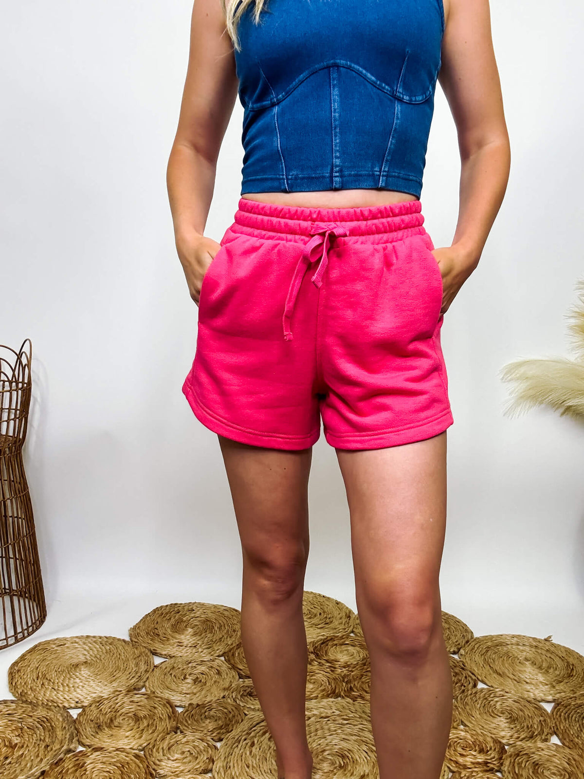 Flamingo Pink Athletic French Terry Active Shorts