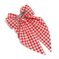 Red and White Gingham Checkered Plaid Oversized Clip-in Hair Bow Approximately 12" L