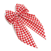 Red and White Gingham Checkered Plaid Oversized Clip-in Hair Bow Approximately 12" L