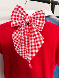 Red and White Gingham Checkered Plaid Oversized Clip-in Hair Bow Approximately 12" L