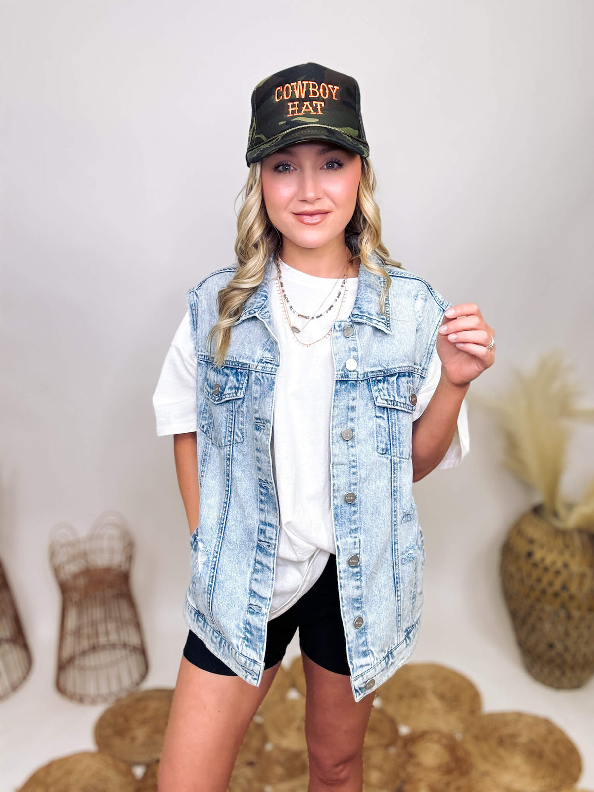 RIsen Jeans Oversized Acid Washed Distressed Denim Vest