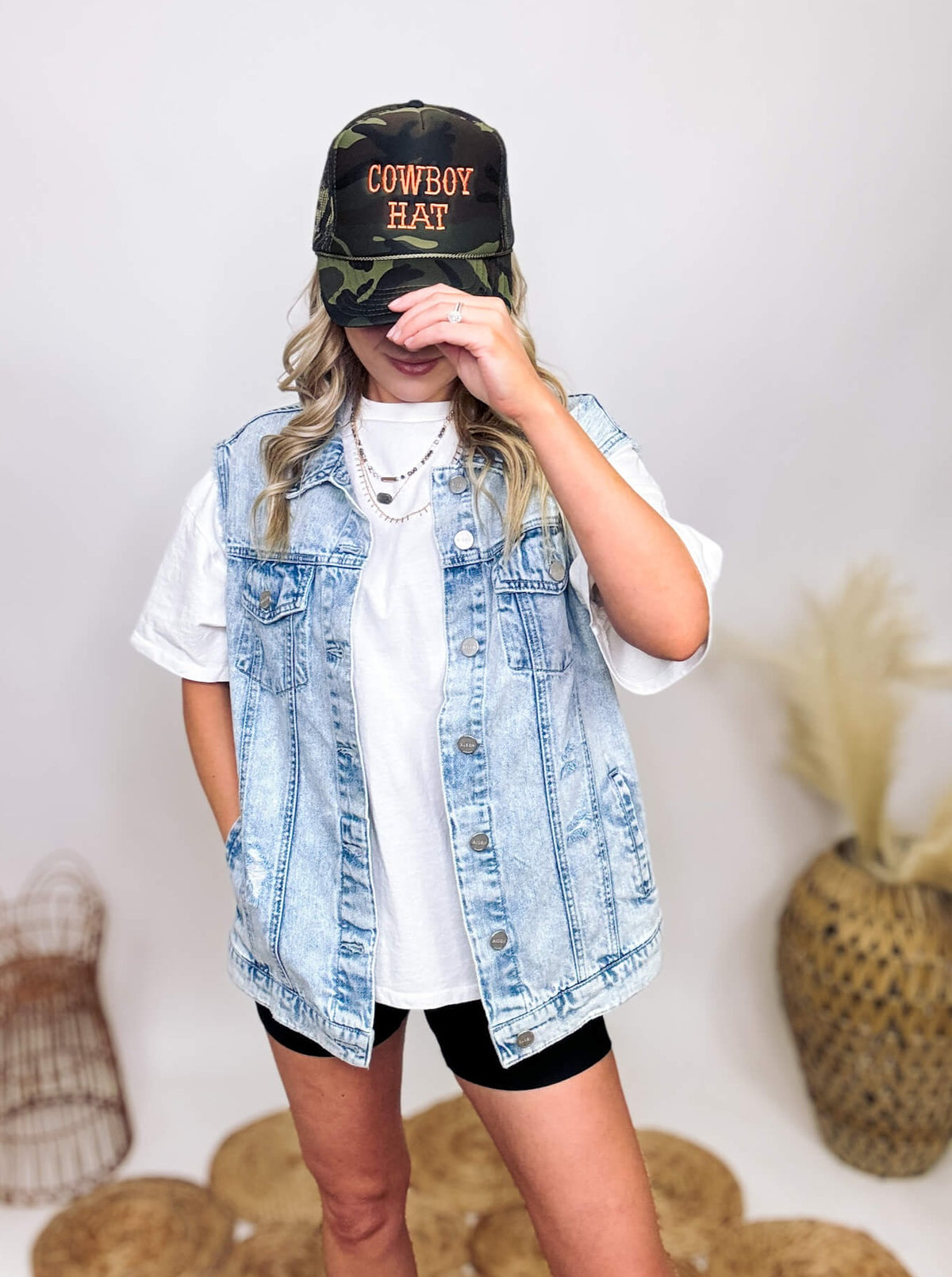 RIsen Jeans Oversized Acid Washed Distressed Denim Vest