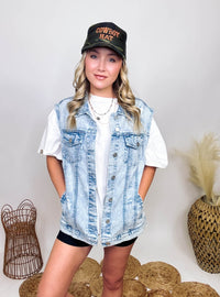 RIsen Jeans Oversized Acid Washed Distressed Denim Vest