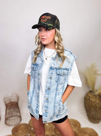 RIsen Jeans Oversized Acid Washed Distressed Denim Vest