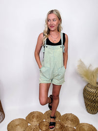 Very J Washed Sage Short Overall Tie Romper