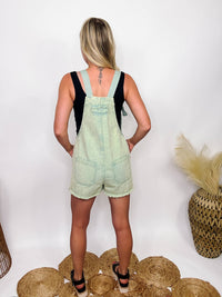 Very J Washed Sage Short Overall Tie Romper