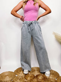 Zenana Grey Acid Washed Wide Leg Palazzo Sweatpants