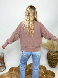 Zenana Mocha Acid Washed Ribbed Side Slit Sweater