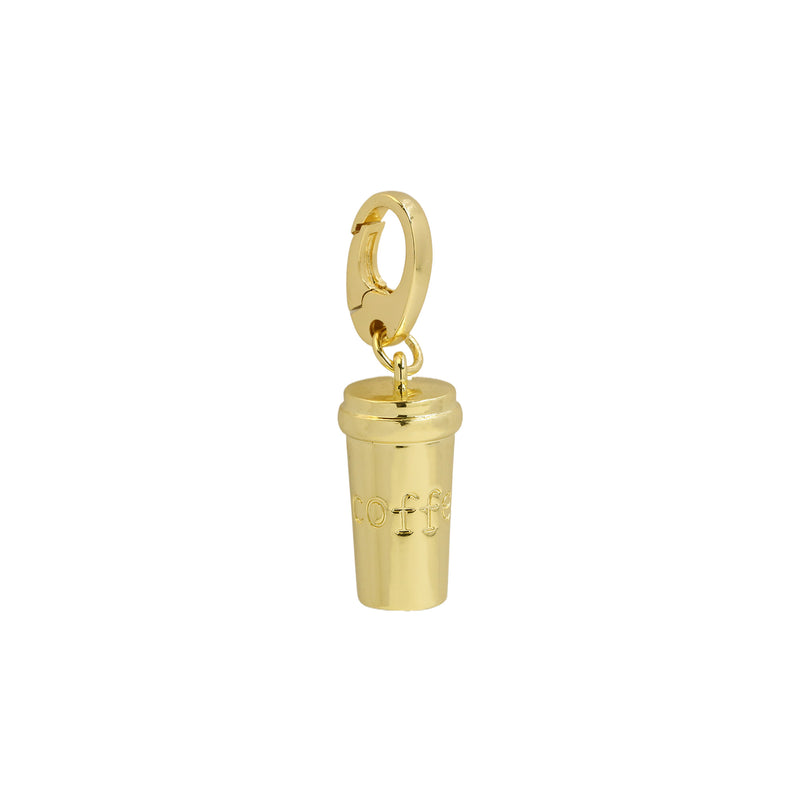 Gold-plated Coffee Cup Charm with interchangeable clasp, perfect for coffee lovers and gifting at Bmaes Boutique.