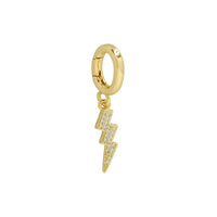 CZ Lightning Bolt Charm with sparkling cubic zirconia, crafted from 18k gold-plated brass with an interchangeable clasp, from the Charm Bar at Bmaes Boutique.