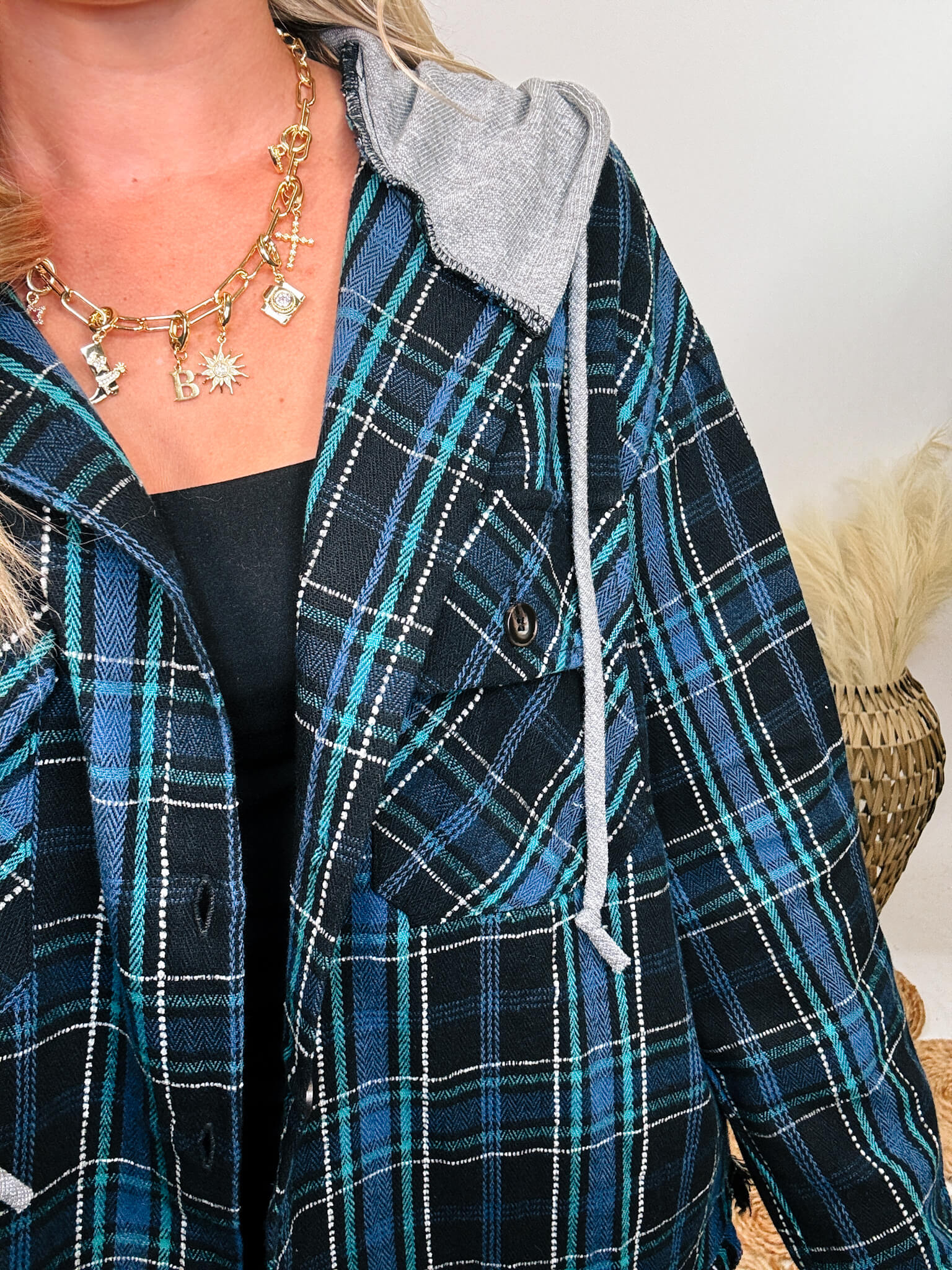 Button up flannel fashion hoodie