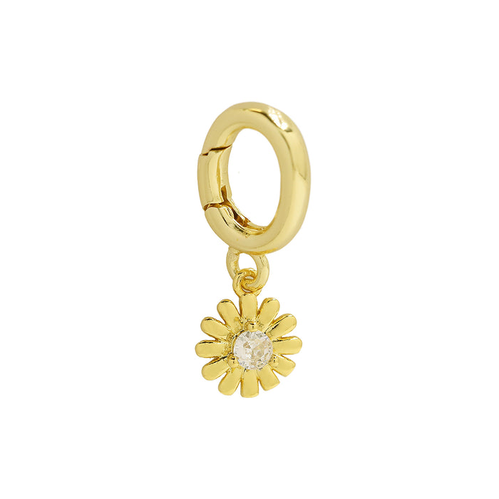 Flower Charm with a cubic zirconia center and interchangeable clasp, crafted from 18k gold-plated brass from the Charm Bar at Bmaes Boutique, perfect for adding a floral touch to customized necklaces.