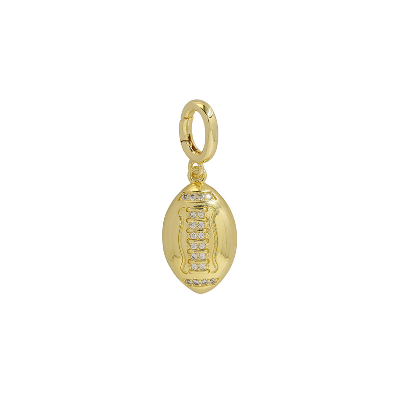 Gold-plated Football Charm with cubic zirconia laces for custom necklaces, perfect for sports fans and gifting at Bmaes Boutique. Charm with interchangeable clasp.