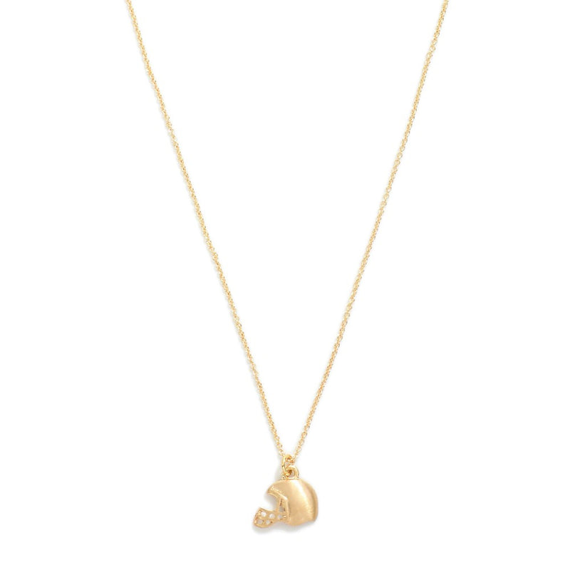 Dainty Chain Link Necklace Featuring Gold Colored Football Helmet Pendant