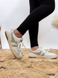 Gola Women's Falcon Mirror Sneakers in White Leather with Metallic Gold Wingflash and Gum Outsole