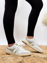 Gola Women's Falcon Mirror Sneakers in White Leather with Metallic Gold Wingflash and Gum Outsole