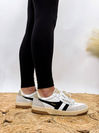 Gola Women's Hawk Sneakers in White, Black, and Gold with Leather, Suede, and Mesh Finish