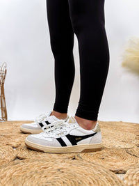 Gola Women's Hawk Sneakers in White, Black, and Gold with Leather, Suede, and Mesh Finish